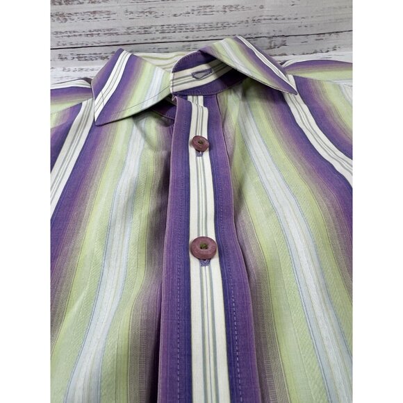 Robert Graham Dress Shirt Lime GreenPurple White Striped Colorful Button Down - Picture 11 of 16